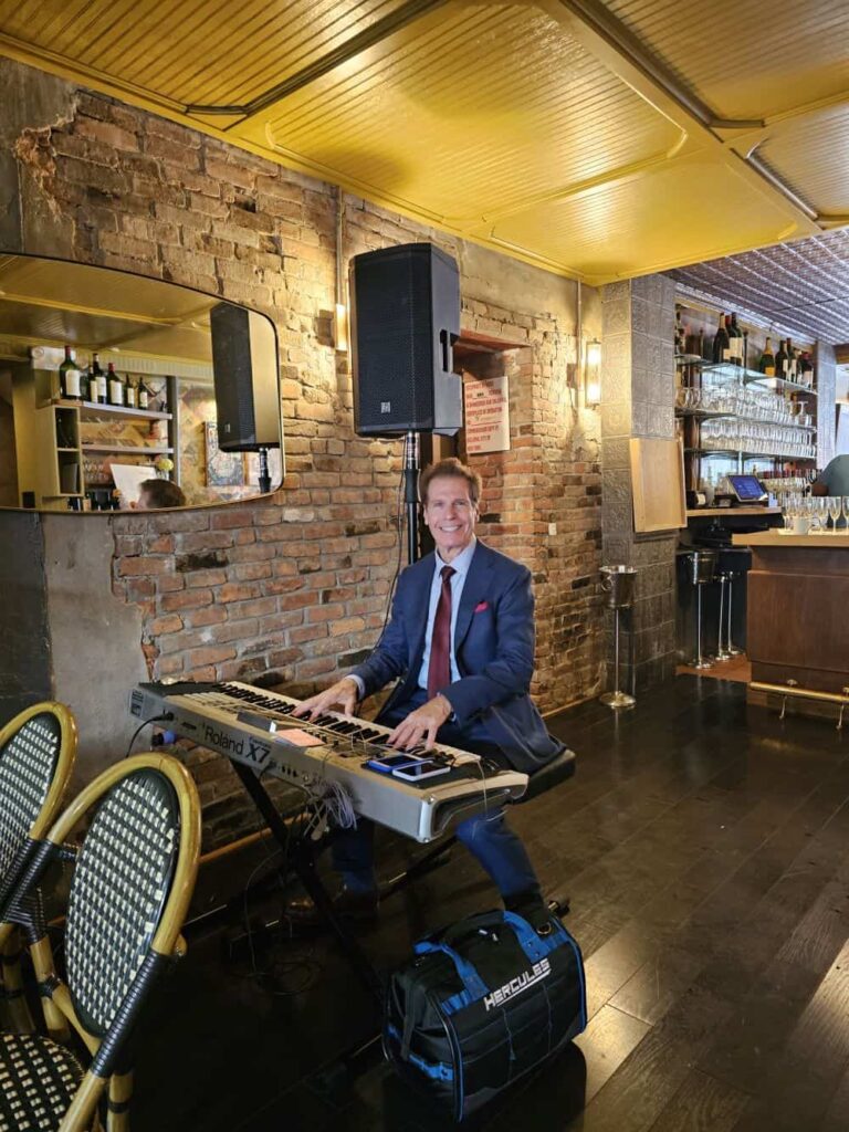 Arnie performing for a Brooklyn NYC wedding at the Bacchus Bistro & Wine Bar - Simply exquisite